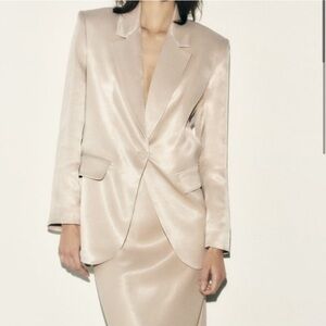 NWT ZARA satin effect metallic blazer and skirt set size Small